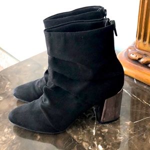 Christian Siriano for Payless faux suede black bootie with metallic chunk heel